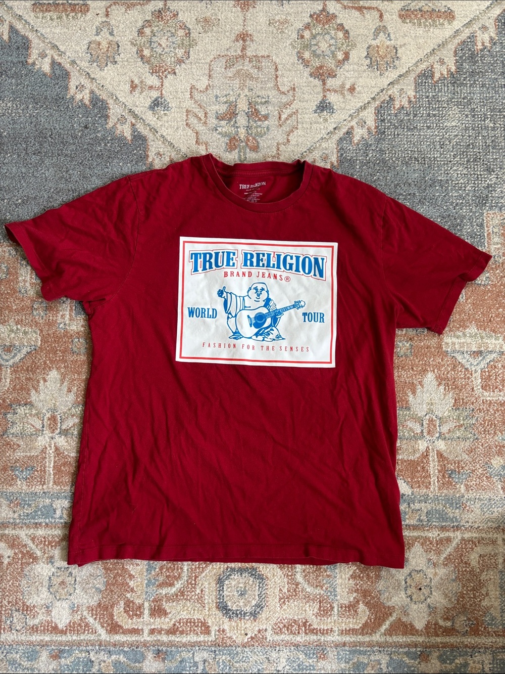 True Religion Men's Deep Red Graphic Logo Tee